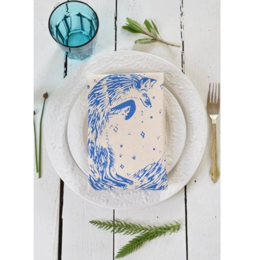 Hearth and Harrow Blue Violet Celestial Fox Organic Cloth Napkins Set of‎ 4 NWT - Picture 3 of 5